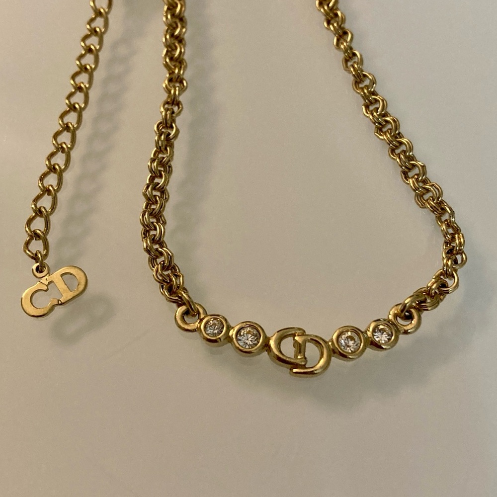Authentic Dior Vintage Gold Chain Necklace with Crystal Accents Stamped - Picture 3 of 10